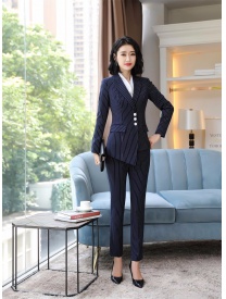 女式三?？蹢l紋西裝藏藍(lán)色