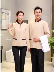 保潔服女式三粒扣男式一?？?米黃